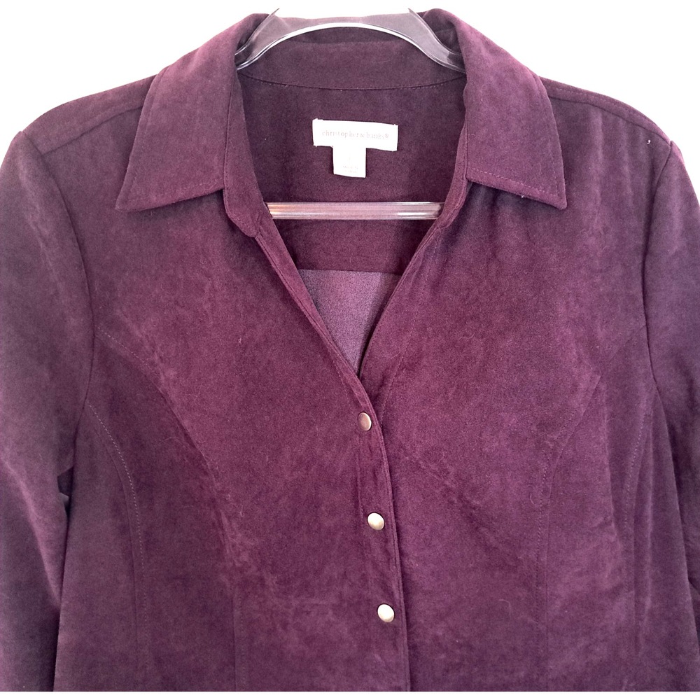 Faux Suede‎ Purple Shirt Jacket Women's L Purple Stretch Buttons Casual Soft - Picture 2 of 12